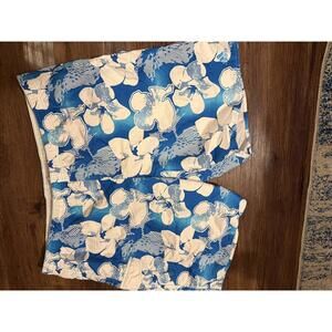 Adidas Men's Blue and White Floral Print Swim Shorts Size 2XL